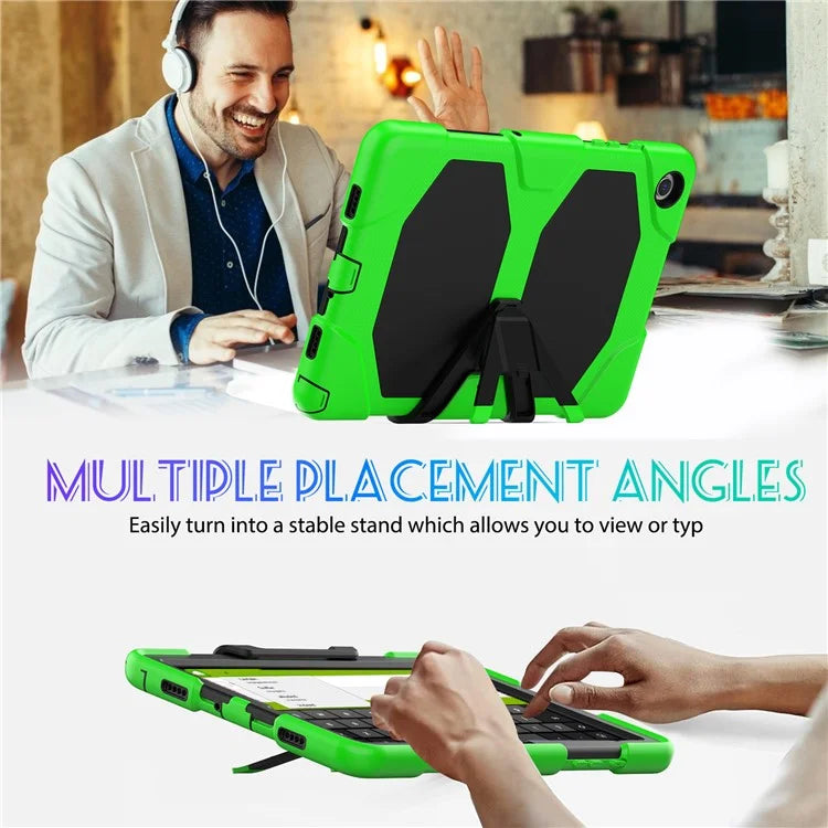 For Samsung Galaxy Tab A9+ SM-X210 SM-X216B SM-X215 PC+Silicone Tablet Case Dustproof Kickstand Cover with Shoulder Strap