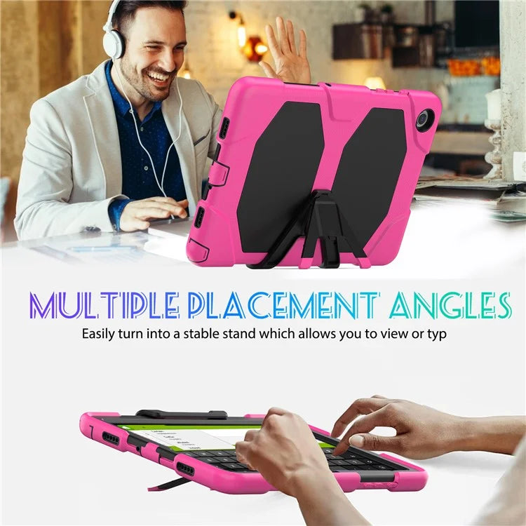 For Samsung Galaxy Tab A9+ SM-X210 SM-X216B SM-X215 PC+Silicone Tablet Case Dustproof Kickstand Cover with Shoulder Strap