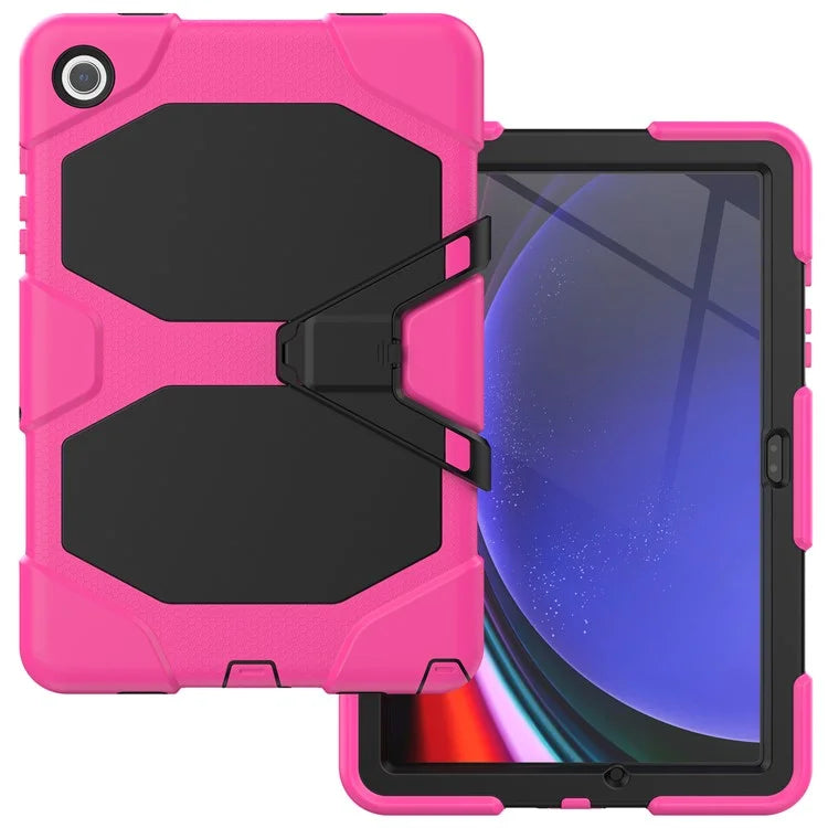 For Samsung Galaxy Tab A9+ SM-X210 SM-X216B SM-X215 PC+Silicone Tablet Case Dustproof Kickstand Cover with Shoulder Strap