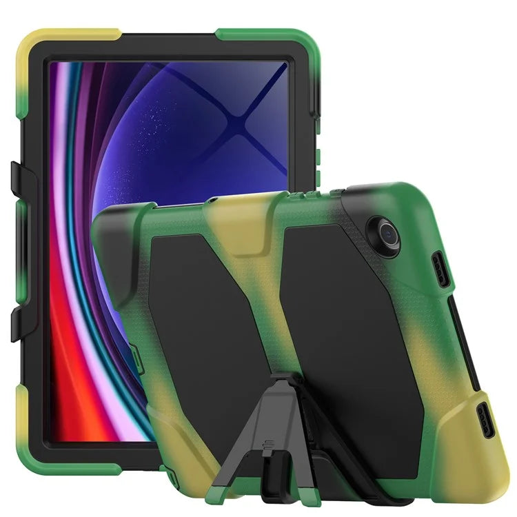 For Samsung Galaxy Tab A9+ SM-X210 SM-X216B SM-X215 PC+Silicone Tablet Case Dustproof Kickstand Cover with Shoulder Strap