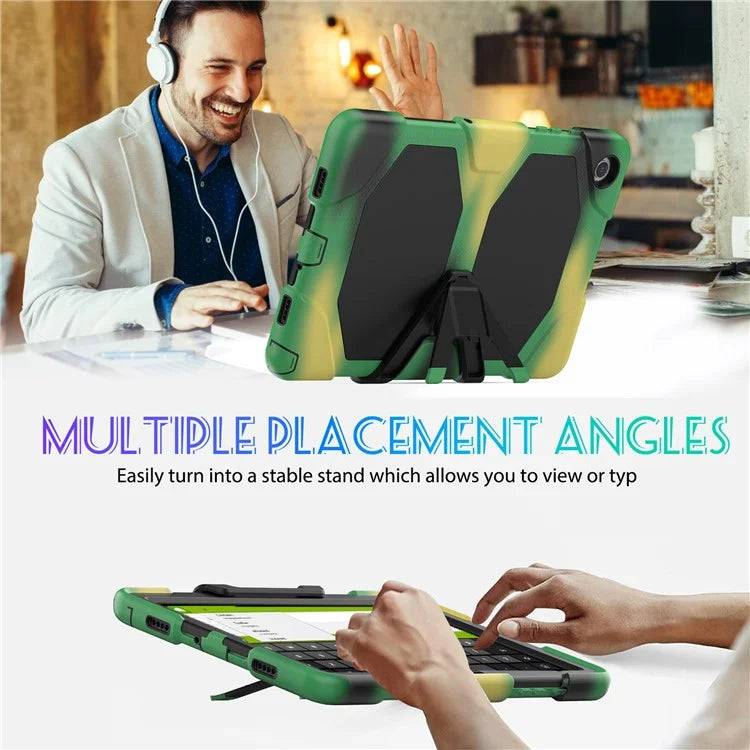 For Samsung Galaxy Tab A9+ SM-X210 SM-X216B SM-X215 PC+Silicone Tablet Case Dustproof Kickstand Cover with Shoulder Strap