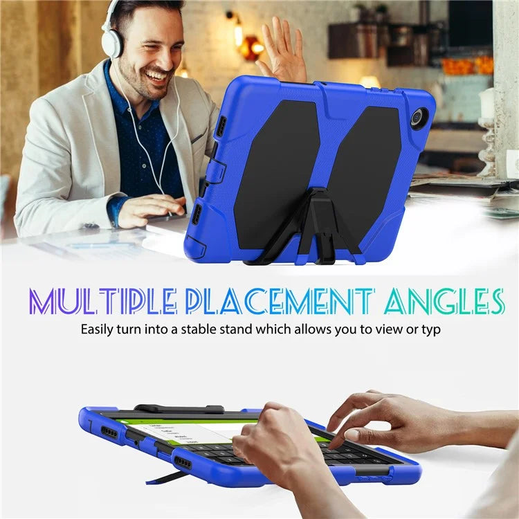 For Samsung Galaxy Tab A9+ SM-X210 SM-X216B SM-X215 PC+Silicone Tablet Case Dustproof Kickstand Cover with Shoulder Strap