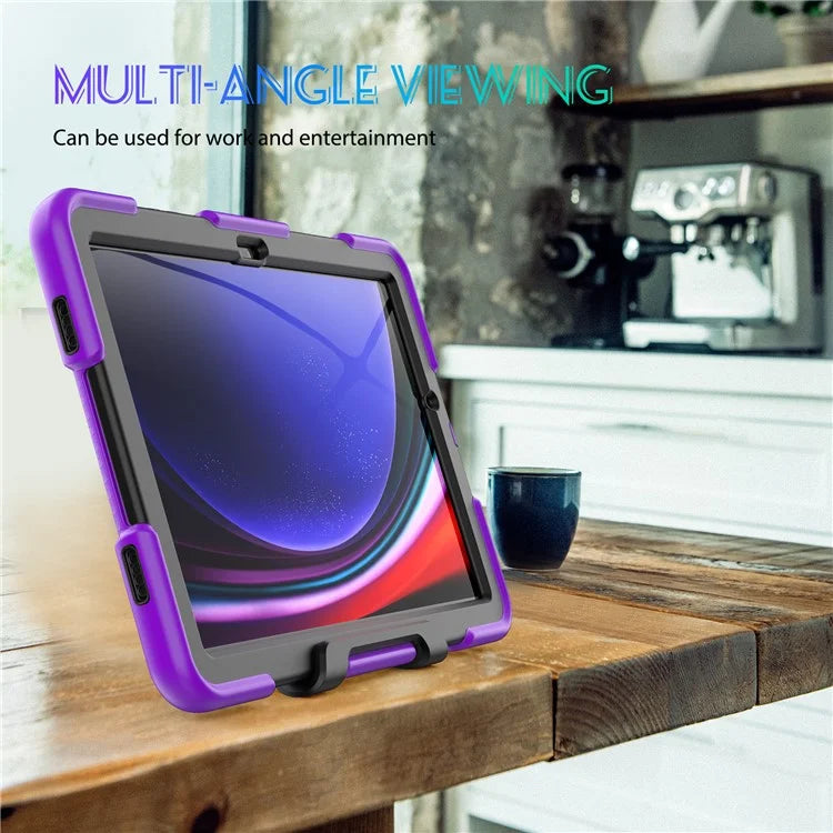 For Samsung Galaxy Tab A9+ SM-X210 SM-X216B SM-X215 PC+Silicone Tablet Case Dustproof Kickstand Cover with Shoulder Strap