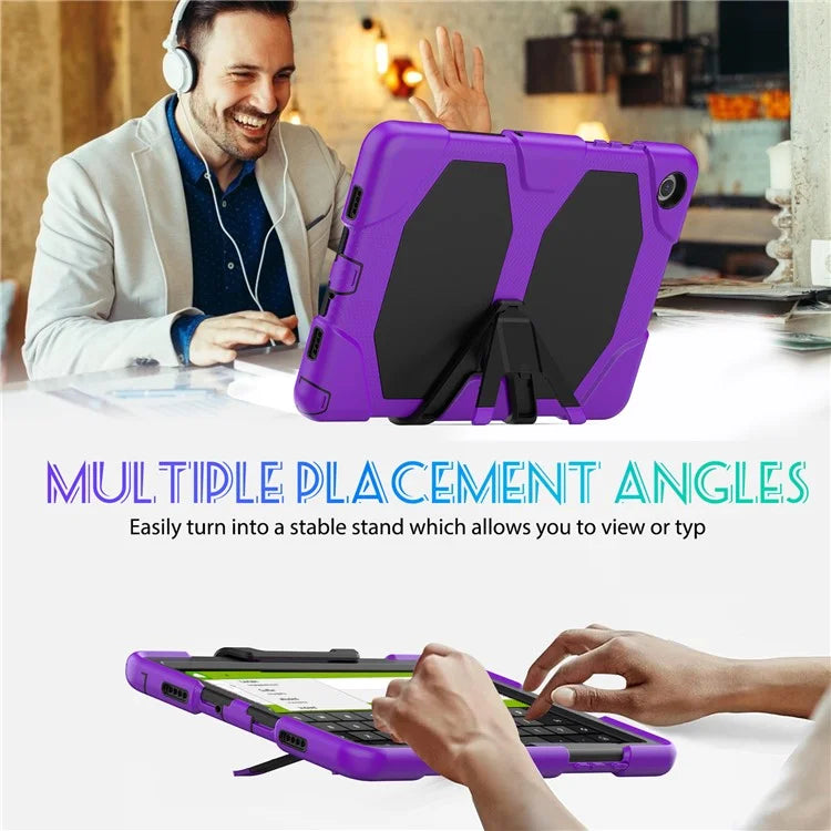 For Samsung Galaxy Tab A9+ SM-X210 SM-X216B SM-X215 PC+Silicone Tablet Case Dustproof Kickstand Cover with Shoulder Strap