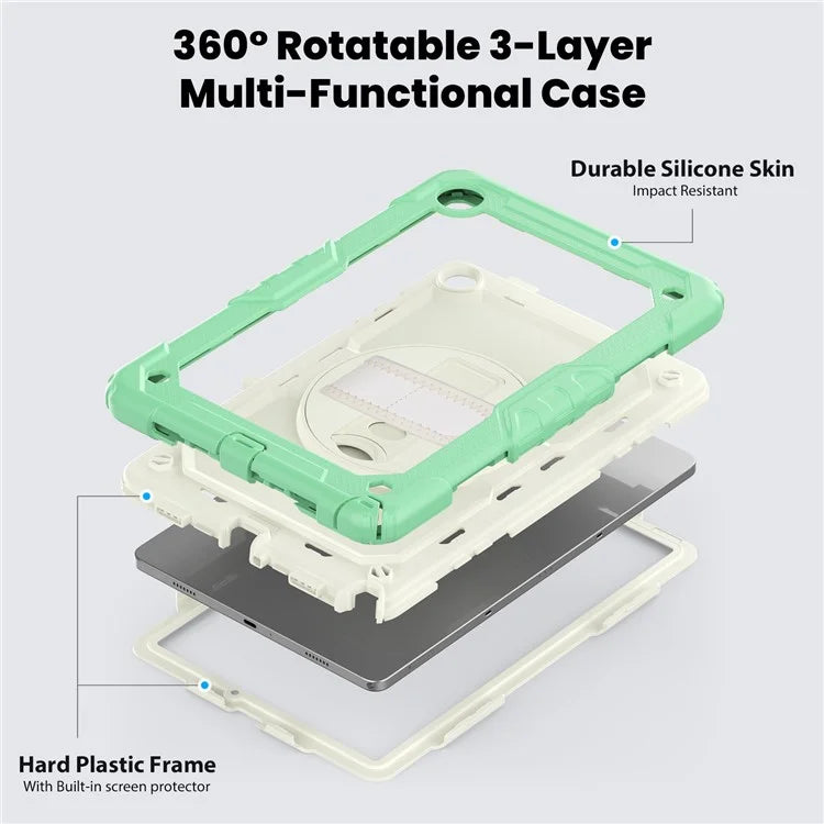 For Samsung Galaxy Tab A9+ SM-X210 SM-X216 SM-X215 Tablet Cover Anti-drop Case with PET Screen Protector and Rotary Kickstand
