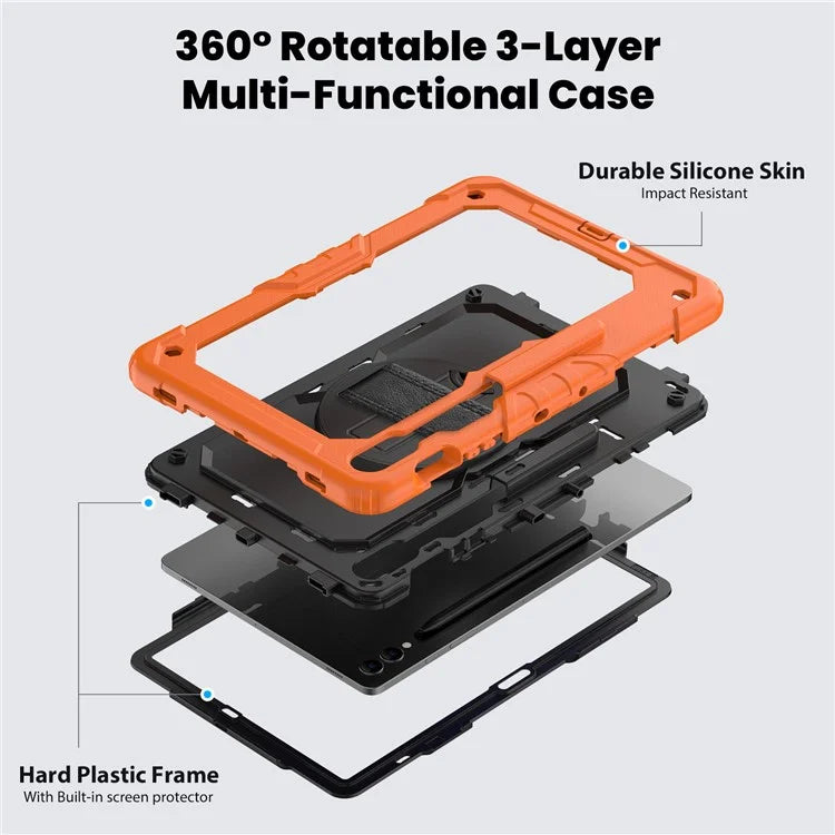 For Samsung Galaxy Tab S9 FE+ SM-X610 SM-X616B Tablet Cover PC+Silicone Case with PET Screen Protector and Kickstand