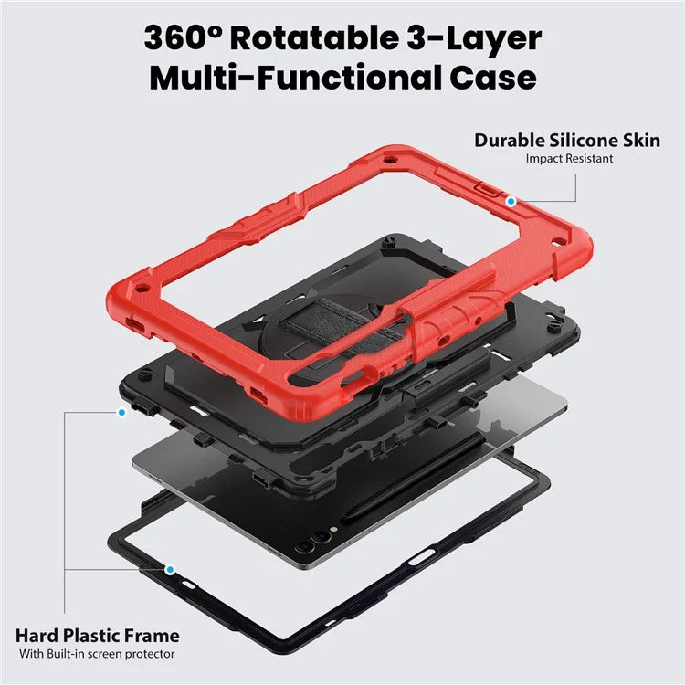 For Samsung Galaxy Tab S9 FE+ SM-X610 SM-X616B Tablet Cover PC+Silicone Case with PET Screen Protector and Kickstand