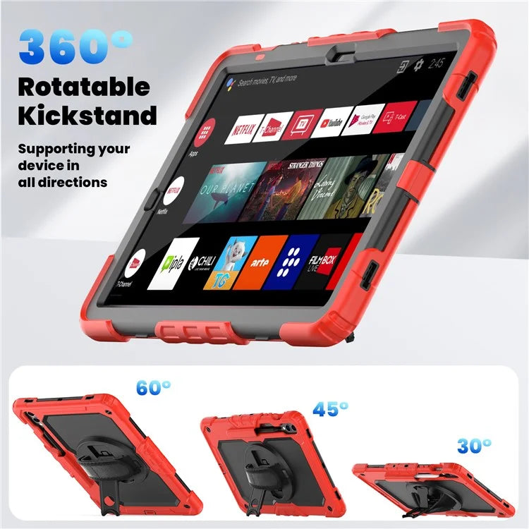 For Samsung Galaxy Tab S9 FE+ SM-X610 SM-X616B Tablet Cover PC+Silicone Case with PET Screen Protector and Kickstand