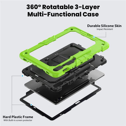 For Samsung Galaxy Tab S9 FE+ SM-X610 SM-X616B Tablet Cover PC+Silicone Case with PET Screen Protector and Kickstand