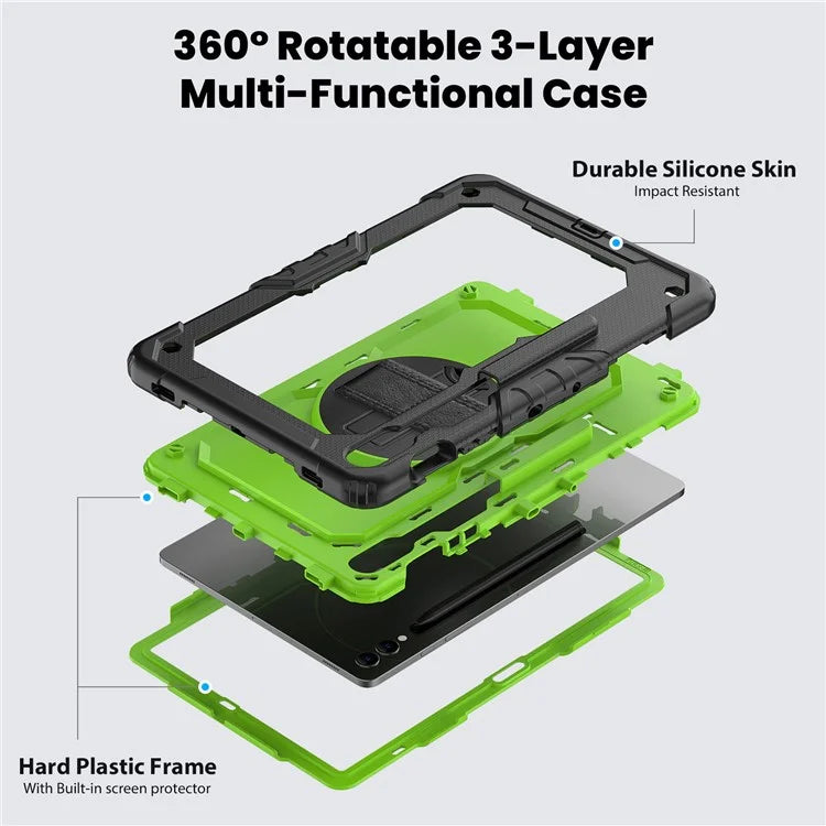 For Samsung Galaxy Tab S9 FE+ SM-X610 SM-X616B Tablet Cover PC+Silicone Case with PET Screen Protector and Kickstand
