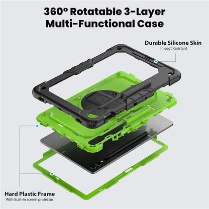 For Samsung Galaxy Tab S9 FE+ SM-X610 SM-X616B Tablet Cover PC+Silicone Case with PET Screen Protector and Kickstand