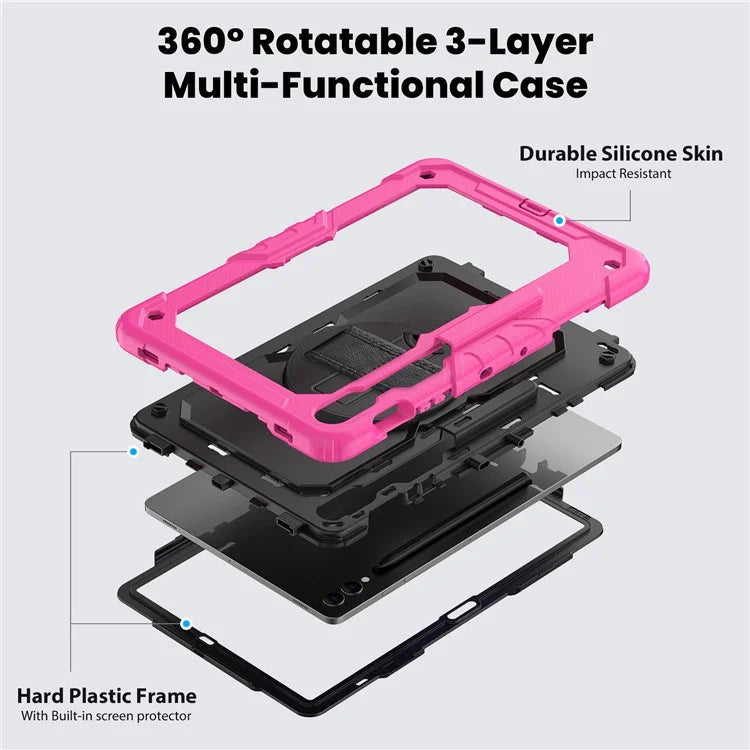 For Samsung Galaxy Tab S9 FE+ SM-X610 SM-X616B Tablet Cover PC+Silicone Case with PET Screen Protector and Kickstand