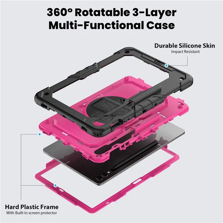 For Samsung Galaxy Tab S9 FE+ SM-X610 SM-X616B Tablet Cover PC+Silicone Case with PET Screen Protector and Kickstand
