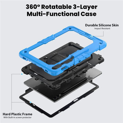 For Samsung Galaxy Tab S9 FE+ SM-X610 SM-X616B Tablet Cover PC+Silicone Case with PET Screen Protector and Kickstand