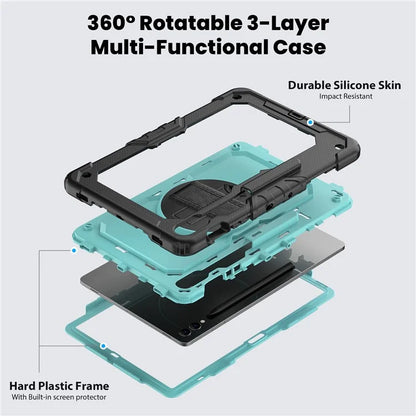 For Samsung Galaxy Tab S9 FE+ SM-X610 SM-X616B Tablet Cover PC+Silicone Case with PET Screen Protector and Kickstand