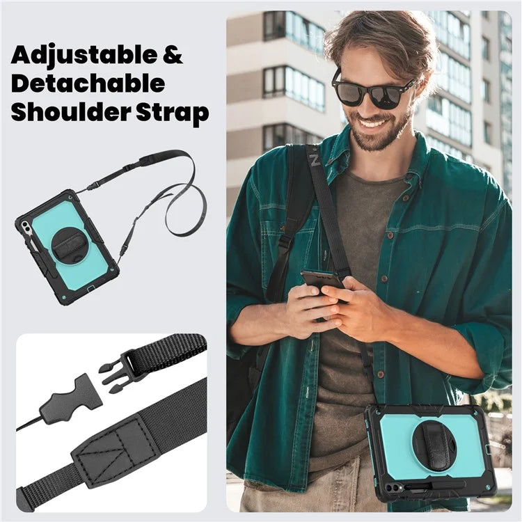 For Samsung Galaxy Tab S9 FE+ SM-X610 SM-X616B Tablet Cover PC+Silicone Case with PET Screen Protector and Kickstand