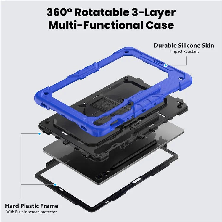 For Samsung Galaxy Tab S9 FE+ SM-X610 SM-X616B Tablet Cover PC+Silicone Case with PET Screen Protector and Kickstand
