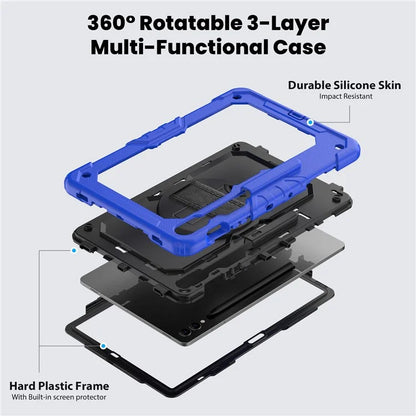 For Samsung Galaxy Tab S9 FE+ SM-X610 SM-X616B Tablet Cover PC+Silicone Case with PET Screen Protector and Kickstand