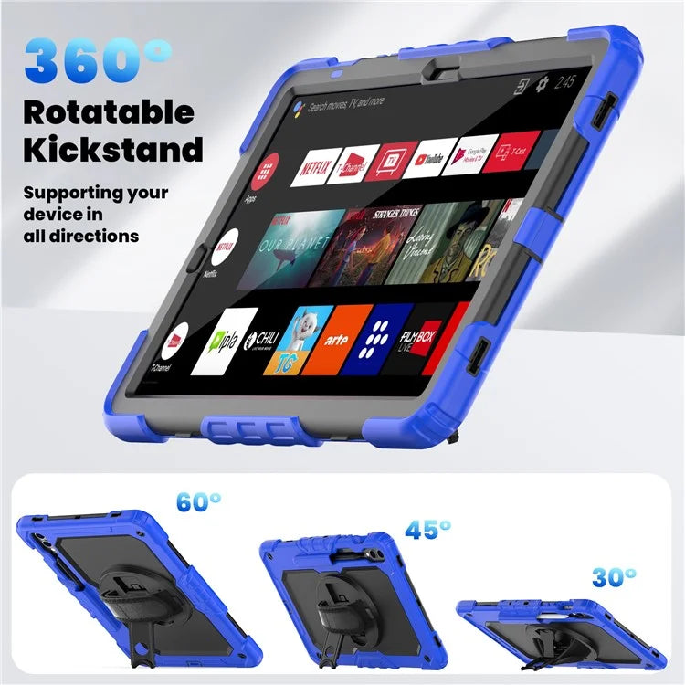 For Samsung Galaxy Tab S9 FE+ SM-X610 SM-X616B Tablet Cover PC+Silicone Case with PET Screen Protector and Kickstand