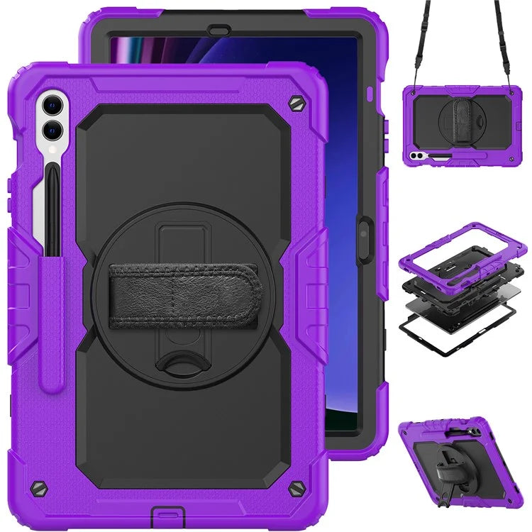 For Samsung Galaxy Tab S9 FE+ SM-X610 SM-X616B Tablet Cover PC+Silicone Case with PET Screen Protector and Kickstand