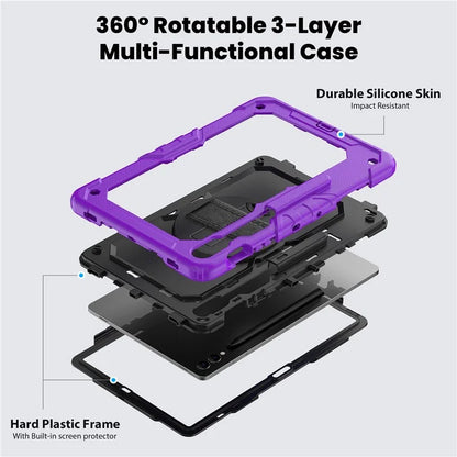 For Samsung Galaxy Tab S9 FE+ SM-X610 SM-X616B Tablet Cover PC+Silicone Case with PET Screen Protector and Kickstand