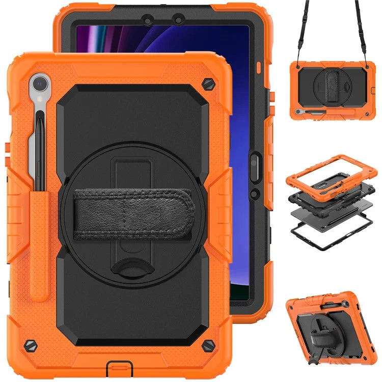 For Samsung Galaxy Tab S9 FE SM-X510 SM-X516B PC+Silicone Cover  Kickstand Tablet Case with PET Screen Protector and Hand Strap