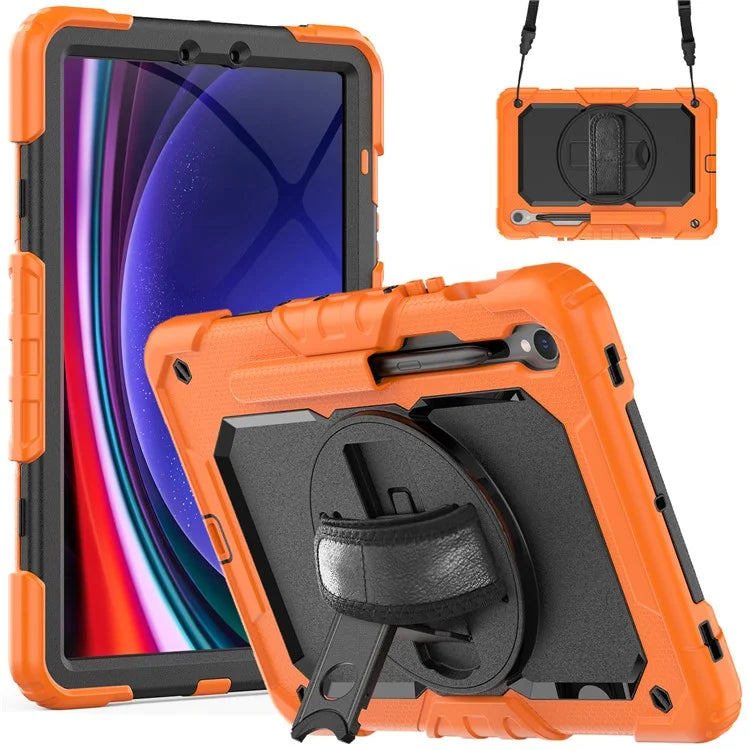 For Samsung Galaxy Tab S9 FE SM-X510 SM-X516B PC+Silicone Cover  Kickstand Tablet Case with PET Screen Protector and Hand Strap