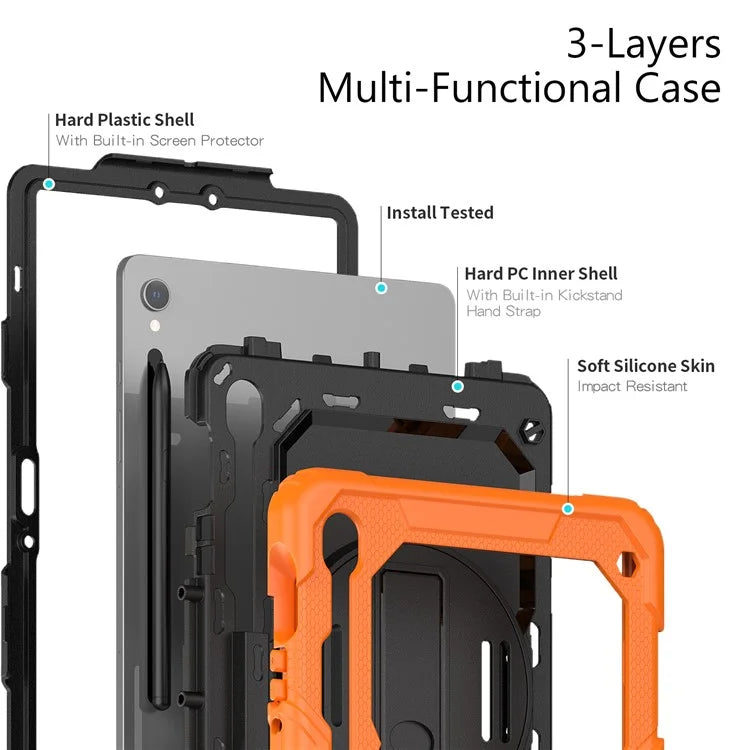 For Samsung Galaxy Tab S9 FE SM-X510 SM-X516B PC+Silicone Cover  Kickstand Tablet Case with PET Screen Protector and Hand Strap