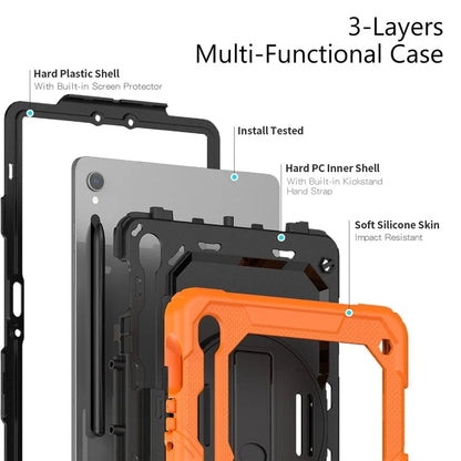 For Samsung Galaxy Tab S9 FE SM-X510 SM-X516B PC+Silicone Cover  Kickstand Tablet Case with PET Screen Protector and Hand Strap