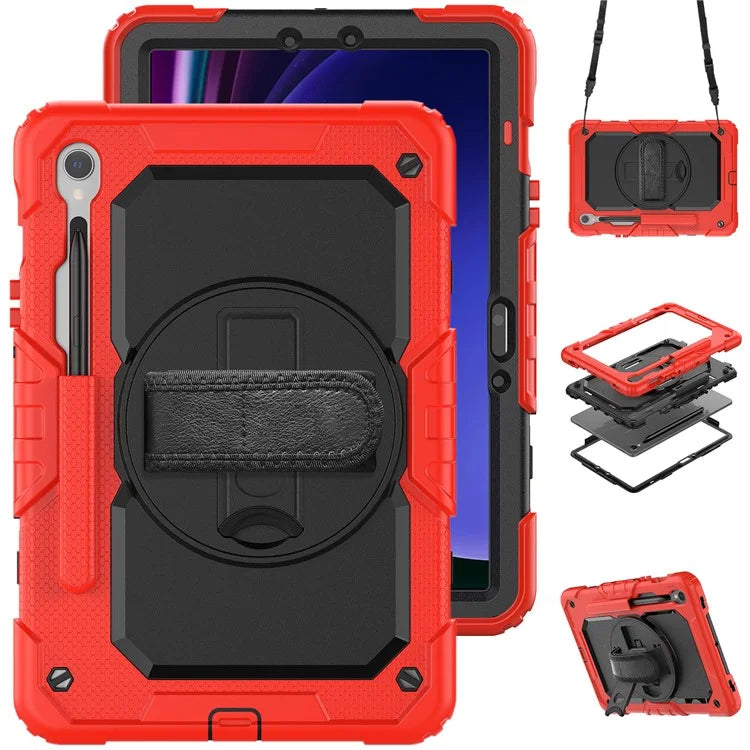 For Samsung Galaxy Tab S9 FE SM-X510 SM-X516B PC+Silicone Cover  Kickstand Tablet Case with PET Screen Protector and Hand Strap