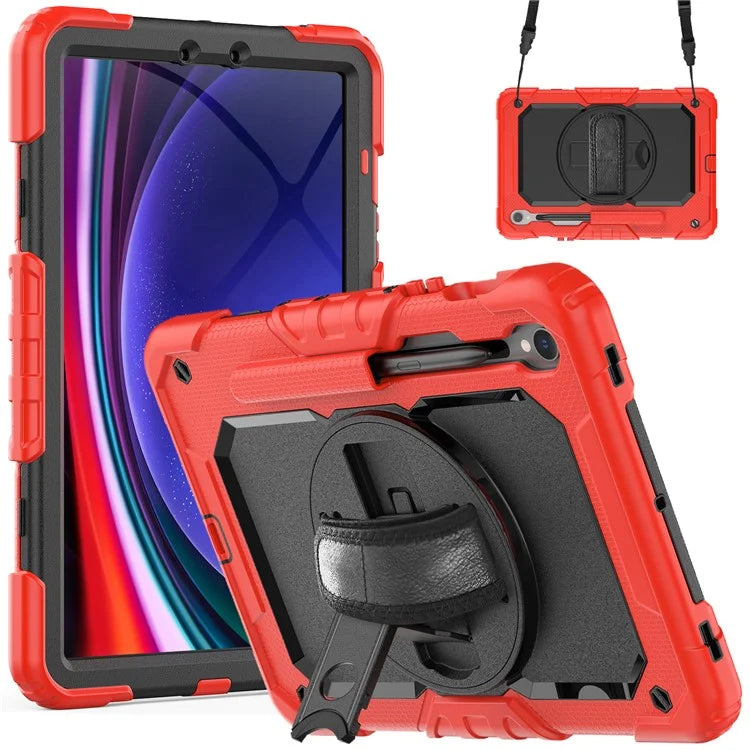 For Samsung Galaxy Tab S9 FE SM-X510 SM-X516B PC+Silicone Cover  Kickstand Tablet Case with PET Screen Protector and Hand Strap
