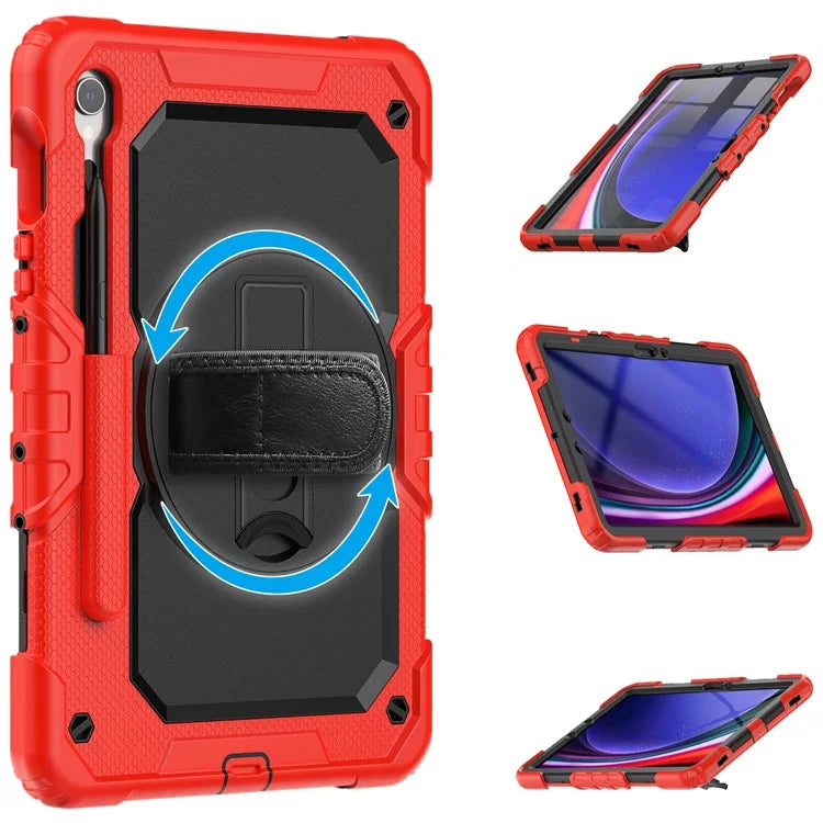 For Samsung Galaxy Tab S9 FE SM-X510 SM-X516B PC+Silicone Cover  Kickstand Tablet Case with PET Screen Protector and Hand Strap