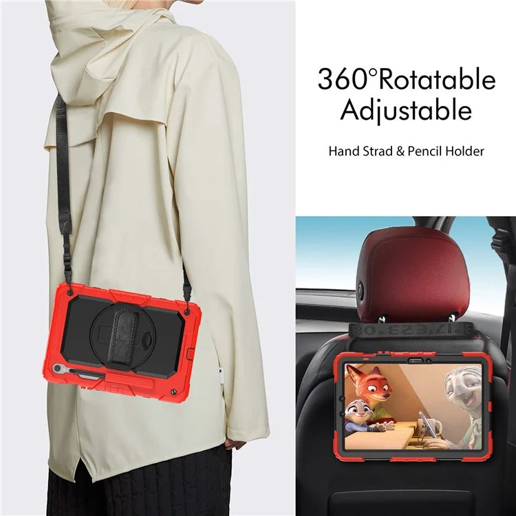 For Samsung Galaxy Tab S9 FE SM-X510 SM-X516B PC+Silicone Cover  Kickstand Tablet Case with PET Screen Protector and Hand Strap