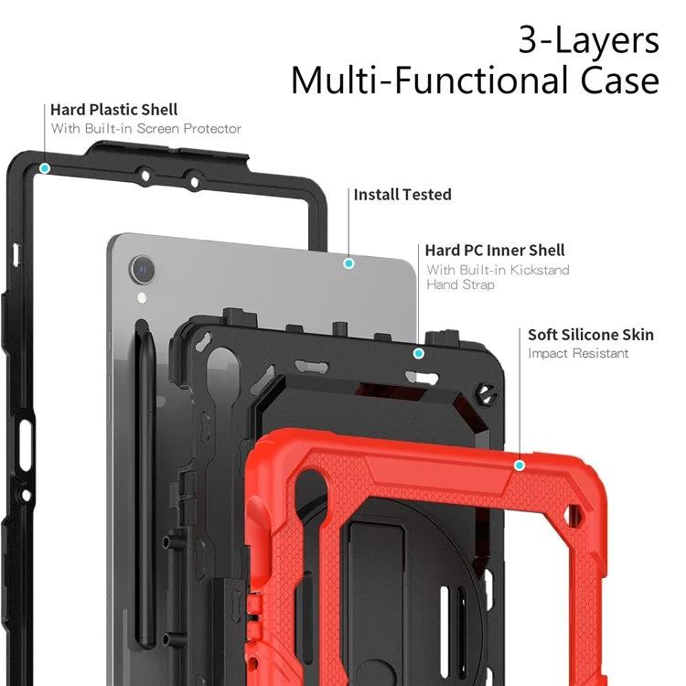 For Samsung Galaxy Tab S9 FE SM-X510 SM-X516B PC+Silicone Cover  Kickstand Tablet Case with PET Screen Protector and Hand Strap