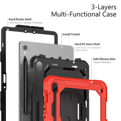 For Samsung Galaxy Tab S9 FE SM-X510 SM-X516B PC+Silicone Cover  Kickstand Tablet Case with PET Screen Protector and Hand Strap