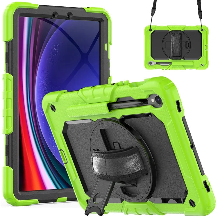 For Samsung Galaxy Tab S9 FE SM-X510 SM-X516B PC+Silicone Cover  Kickstand Tablet Case with PET Screen Protector and Hand Strap
