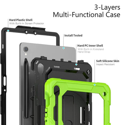 For Samsung Galaxy Tab S9 FE SM-X510 SM-X516B PC+Silicone Cover  Kickstand Tablet Case with PET Screen Protector and Hand Strap