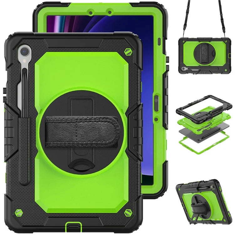 For Samsung Galaxy Tab S9 FE SM-X510 SM-X516B PC+Silicone Cover  Kickstand Tablet Case with PET Screen Protector and Hand Strap