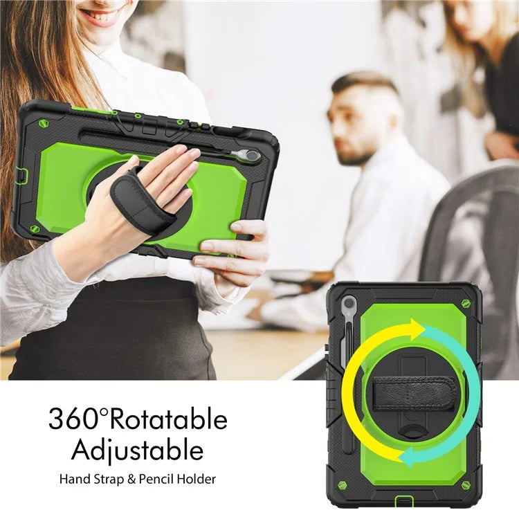 For Samsung Galaxy Tab S9 FE SM-X510 SM-X516B PC+Silicone Cover  Kickstand Tablet Case with PET Screen Protector and Hand Strap