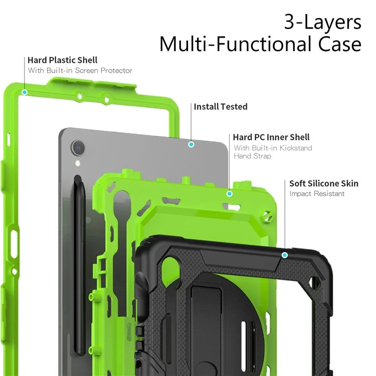For Samsung Galaxy Tab S9 FE SM-X510 SM-X516B PC+Silicone Cover  Kickstand Tablet Case with PET Screen Protector and Hand Strap