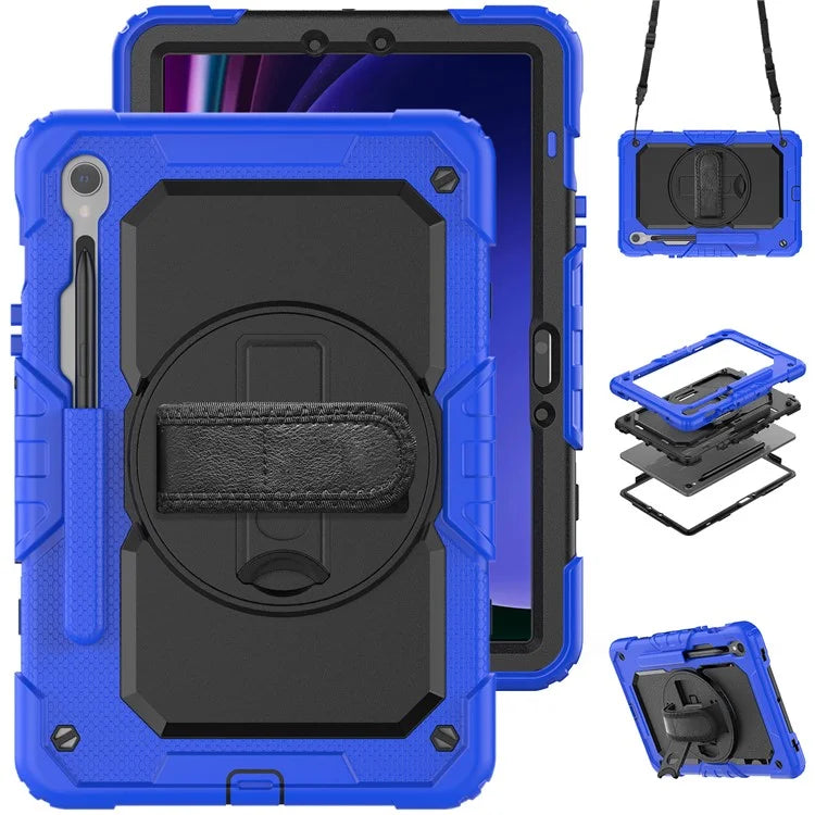 For Samsung Galaxy Tab S9 FE SM-X510 SM-X516B PC+Silicone Cover  Kickstand Tablet Case with PET Screen Protector and Hand Strap