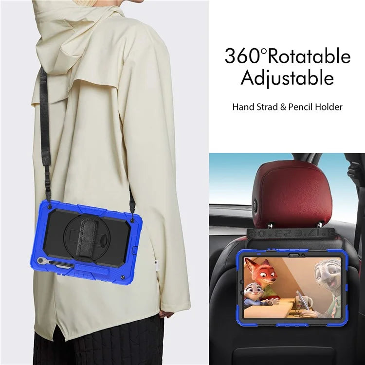 For Samsung Galaxy Tab S9 FE SM-X510 SM-X516B PC+Silicone Cover  Kickstand Tablet Case with PET Screen Protector and Hand Strap