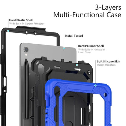 For Samsung Galaxy Tab S9 FE SM-X510 SM-X516B PC+Silicone Cover  Kickstand Tablet Case with PET Screen Protector and Hand Strap