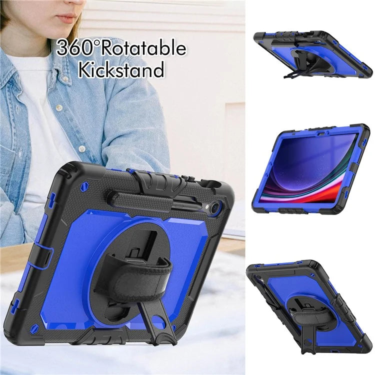 For Samsung Galaxy Tab S9 FE SM-X510 SM-X516B PC+Silicone Cover  Kickstand Tablet Case with PET Screen Protector and Hand Strap
