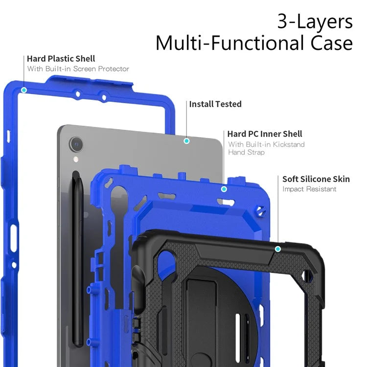 For Samsung Galaxy Tab S9 FE SM-X510 SM-X516B PC+Silicone Cover  Kickstand Tablet Case with PET Screen Protector and Hand Strap