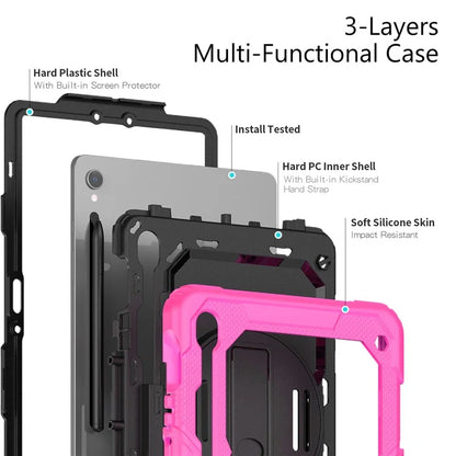 For Samsung Galaxy Tab S9 FE SM-X510 SM-X516B PC+Silicone Cover  Kickstand Tablet Case with PET Screen Protector and Hand Strap
