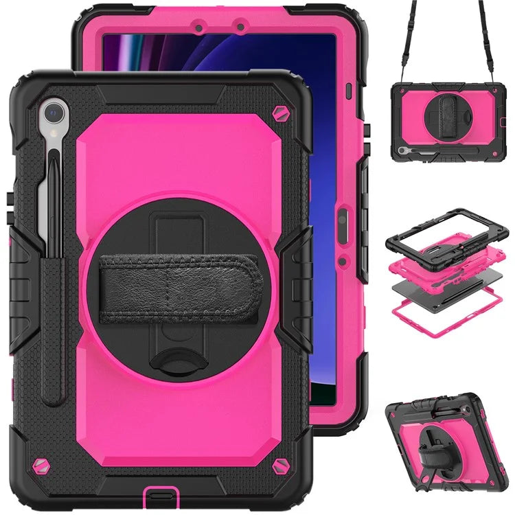For Samsung Galaxy Tab S9 FE SM-X510 SM-X516B PC+Silicone Cover  Kickstand Tablet Case with PET Screen Protector and Hand Strap