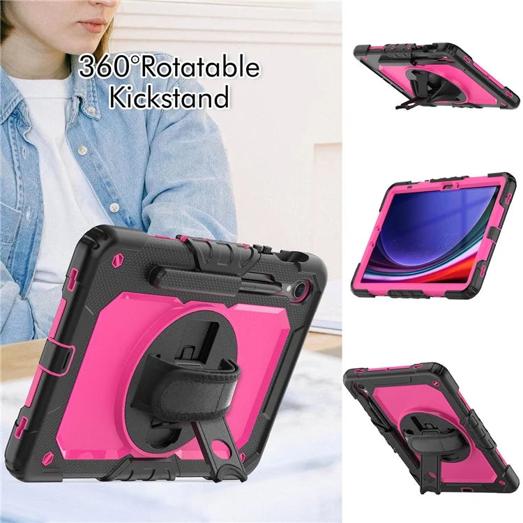 For Samsung Galaxy Tab S9 FE SM-X510 SM-X516B PC+Silicone Cover  Kickstand Tablet Case with PET Screen Protector and Hand Strap