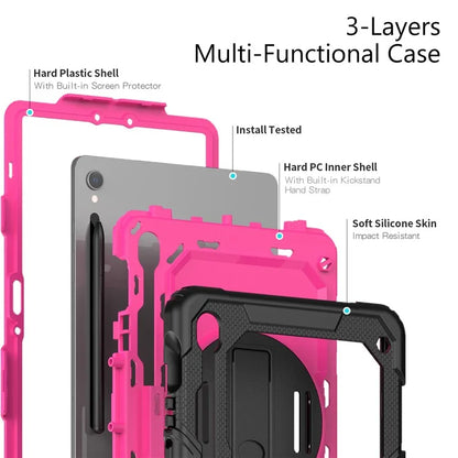For Samsung Galaxy Tab S9 FE SM-X510 SM-X516B PC+Silicone Cover  Kickstand Tablet Case with PET Screen Protector and Hand Strap