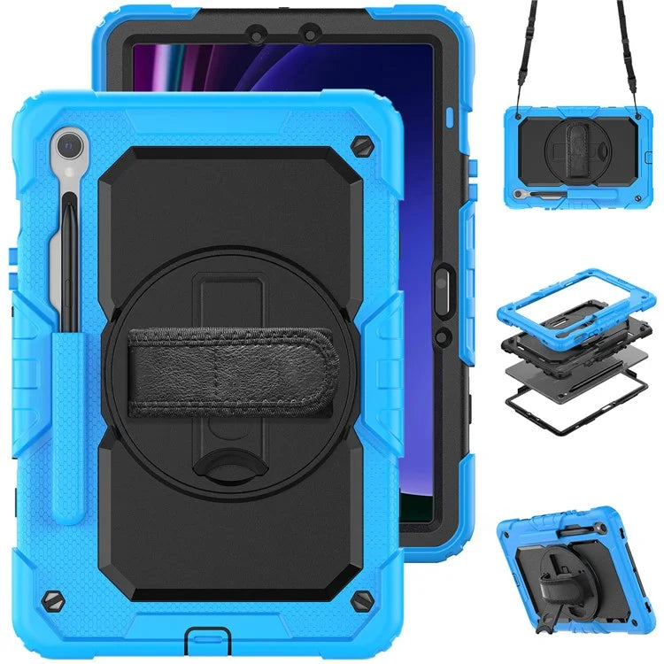 For Samsung Galaxy Tab S9 FE SM-X510 SM-X516B PC+Silicone Cover  Kickstand Tablet Case with PET Screen Protector and Hand Strap